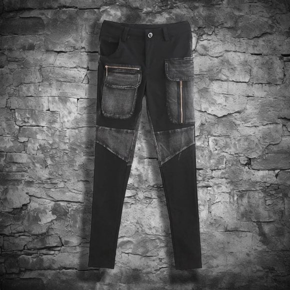 Goth Punk Emo Pants LYUZHE SD Patch Pencil SD Stretchy Denim LARGE Urban Street - Picture 4 of 13